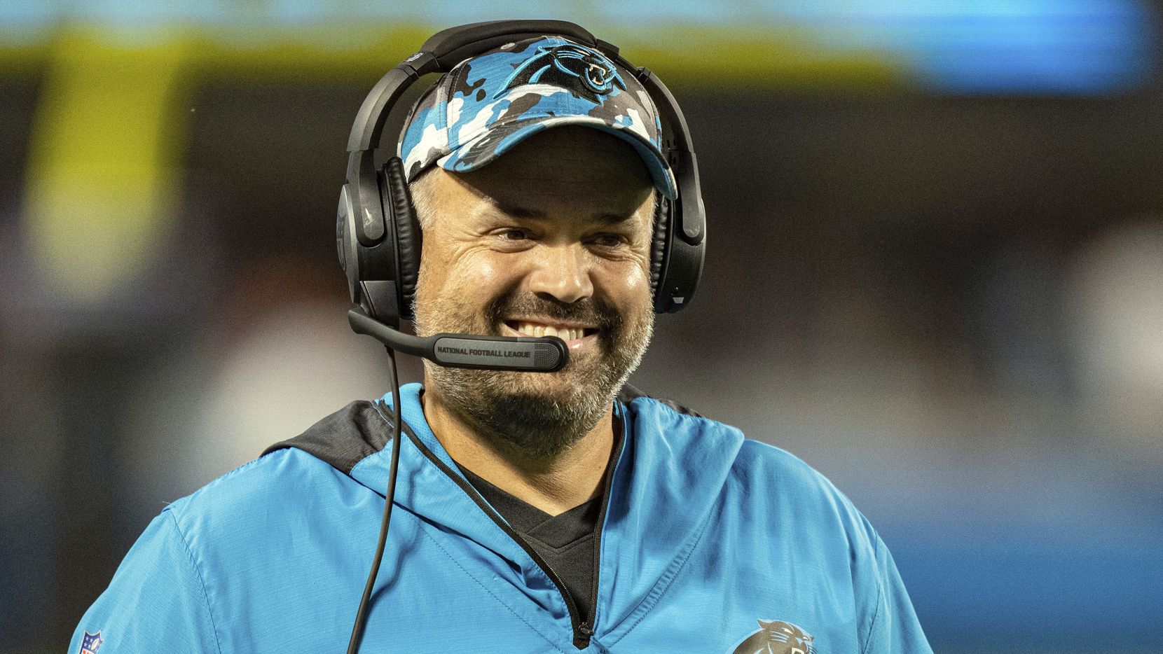 Carolina Panthers head coach Matt Rhule looks on during an NFL preseason football game...