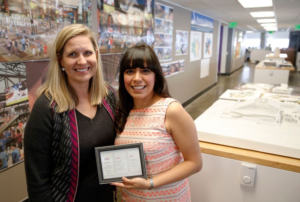 HKS vice president of the education practice Jessica Mabry (left) poses with Aguirre as she...