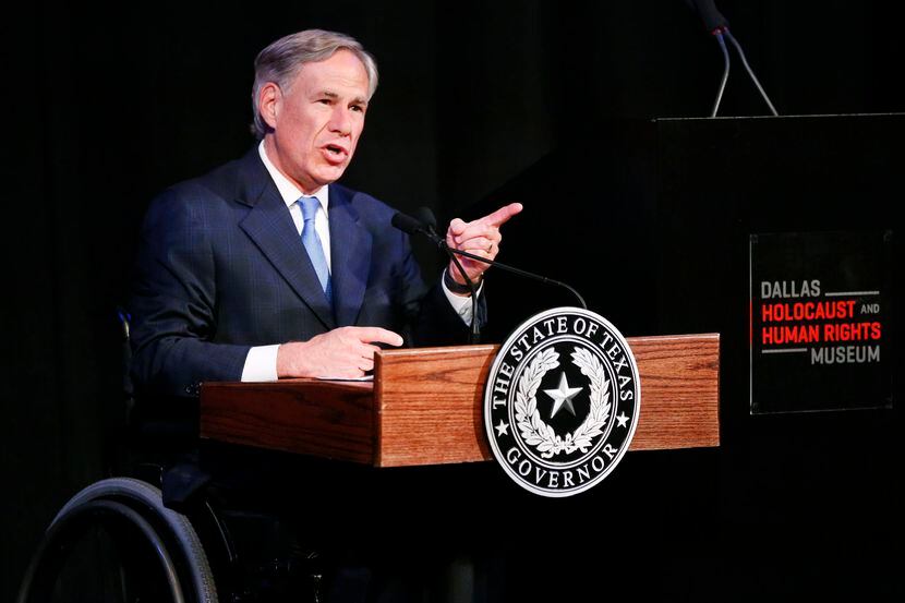 Gov. Greg Abbott spoke during a ribbon cutting ceremony last month for the Dallas Holocaust...