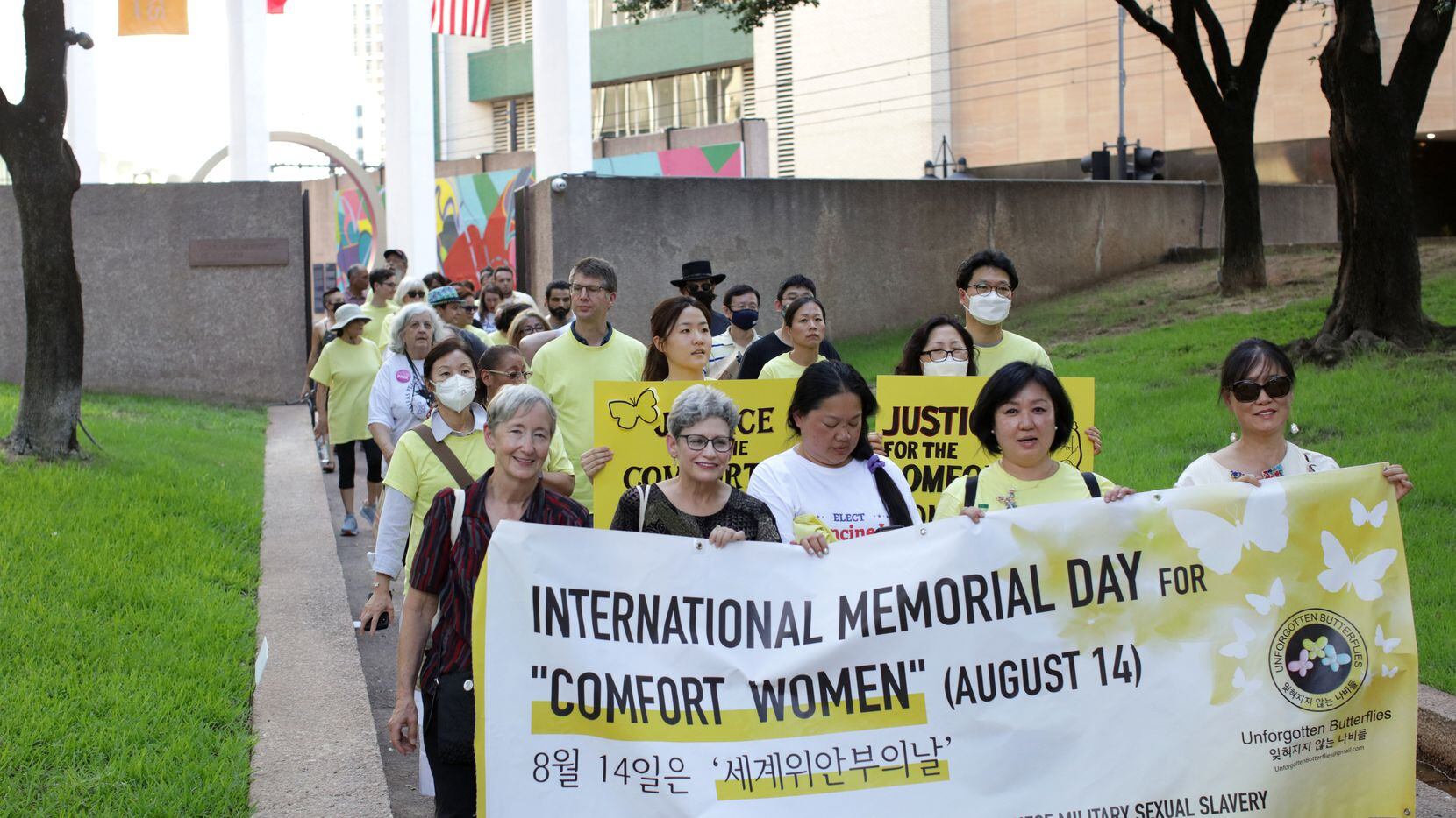 Community members marched from the Dallas Holocaust and Human Rights Museum to Thanks-Giving...
