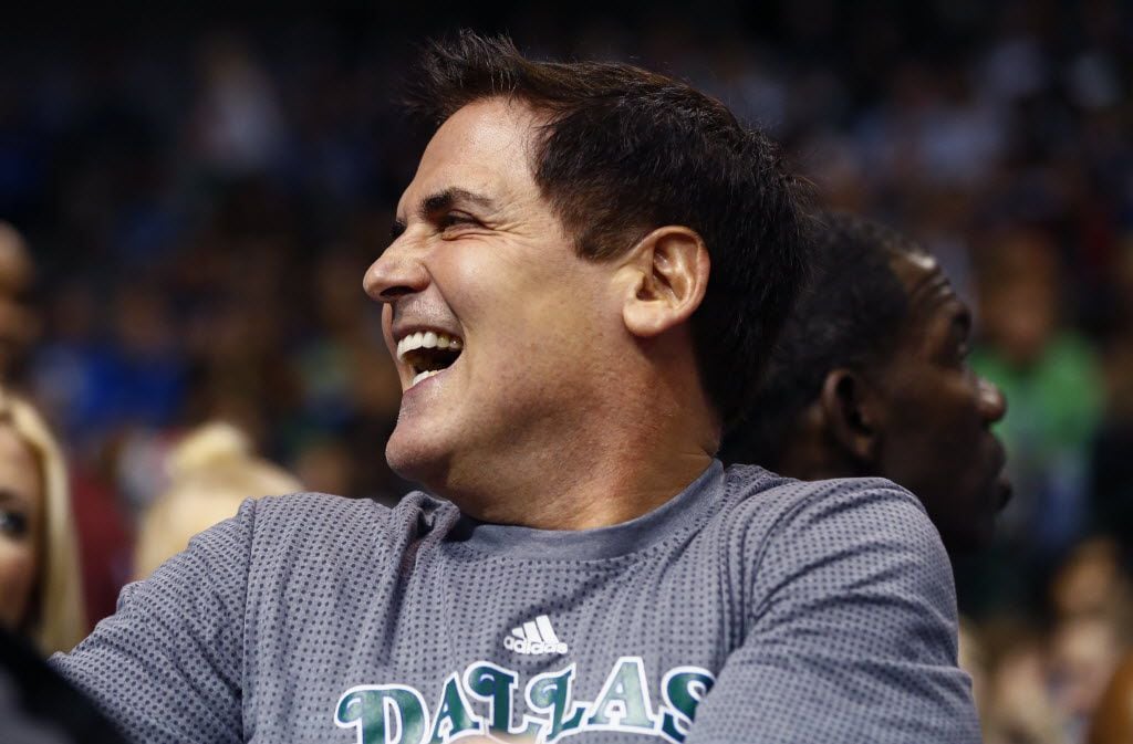 Nov 20, 2015; Dallas, TX, USA; Dallas Mavericks owner Mark Cuban laughs during the game...