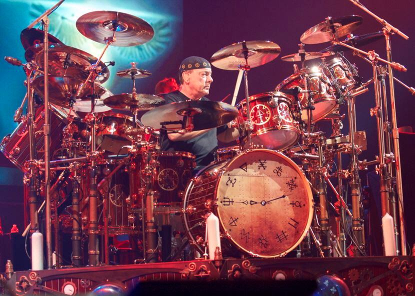 Neil Peart's elaborate drum kit revolved on a 360-degree turntable as Rush performed at...