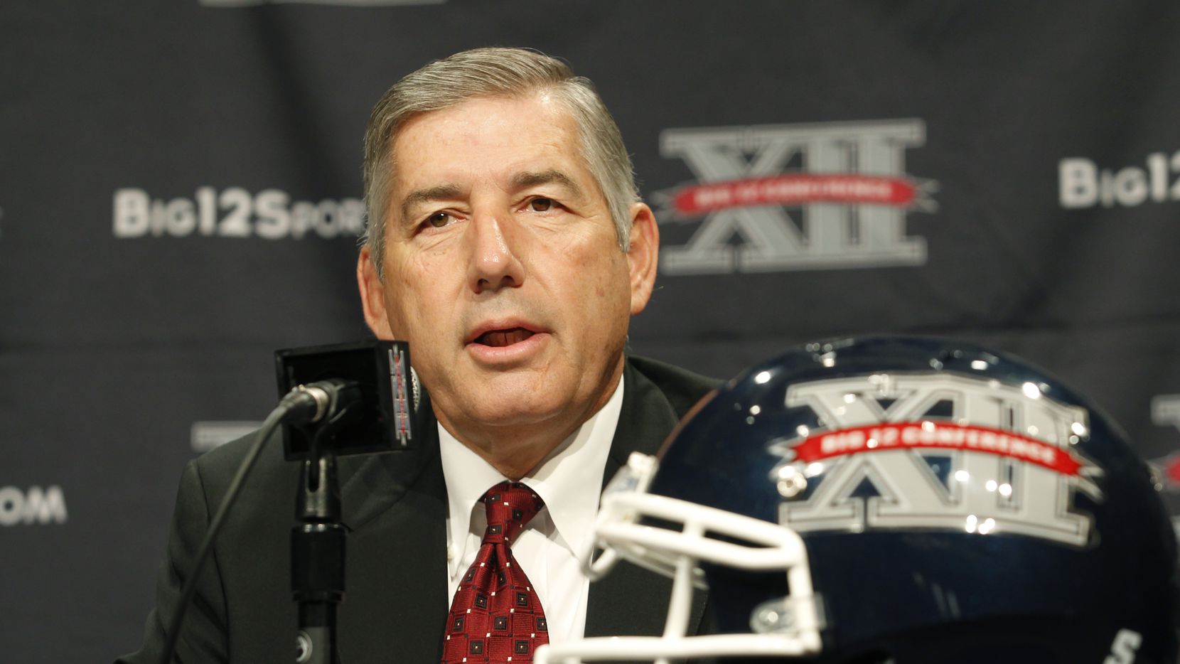FILE — Big 12 Conference Commissioner Bob Bowlsby addresses the media at the beginning of the Big 12 Conference Football Media Days, Monday, July 22, 2013 in Dallas.