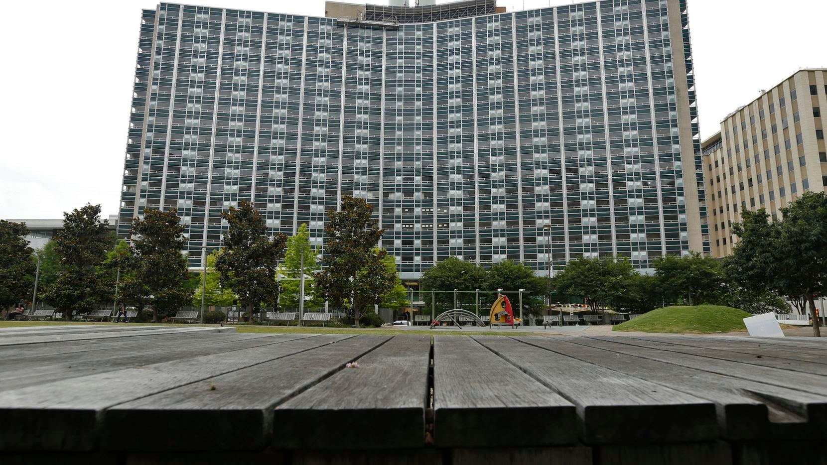 The Statler Hotel, seen from Main Street Garden park, is being converted into apartments,...