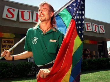 Joe Maldonado-Passage — then known as Joe Schreibvogel — said city officials in Arlington were targeting him because of his sexuality when they told him the flags outside his pet store weren't allowed in 1997.