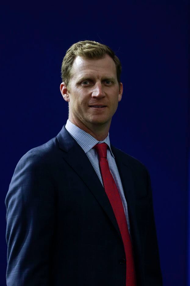 Southern Methodist University's head football coach, Rhett Lashlee poses for a portrait in Dallas on Tuesday, Nov. 30, 2021. Lashlee was Southern Methodist University's former offensive coordinator football coach in 2018 and 2019 before going to the University of Miami for two seasons. (Rebecca Slezak/The Dallas Morning News)