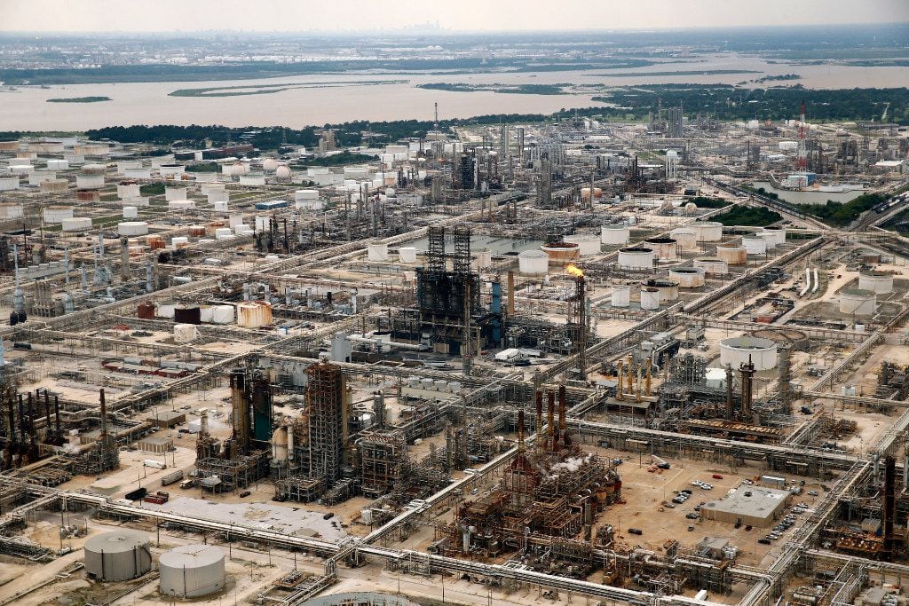 Exxon Mobile's refinery in Baytown, Texas, is pictured following Hurricane Harvey,...