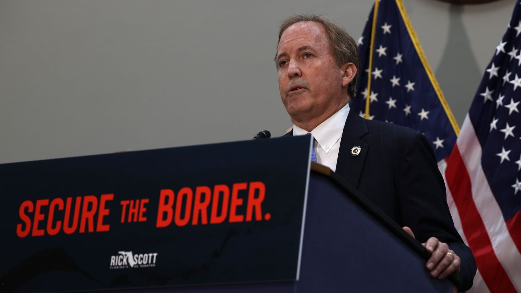 Texas Attorney General Ken Paxton speaks at a news conference about the U.S. Southern Border...