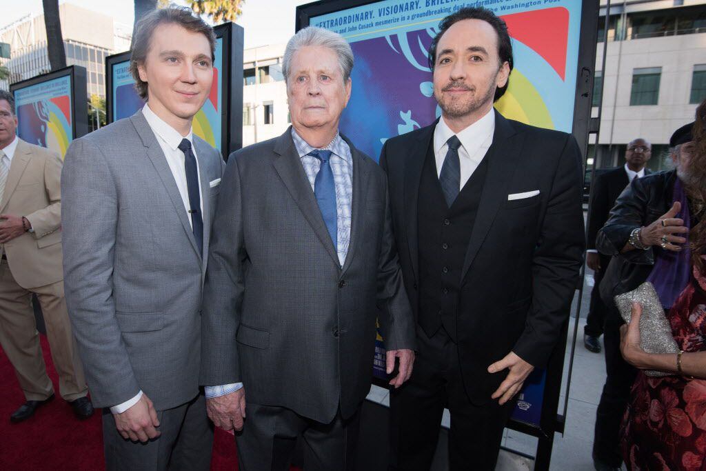 Paul Dano, from left, Brian Wilson and John Cusack arrive at the LA Premiere Of "Love &...