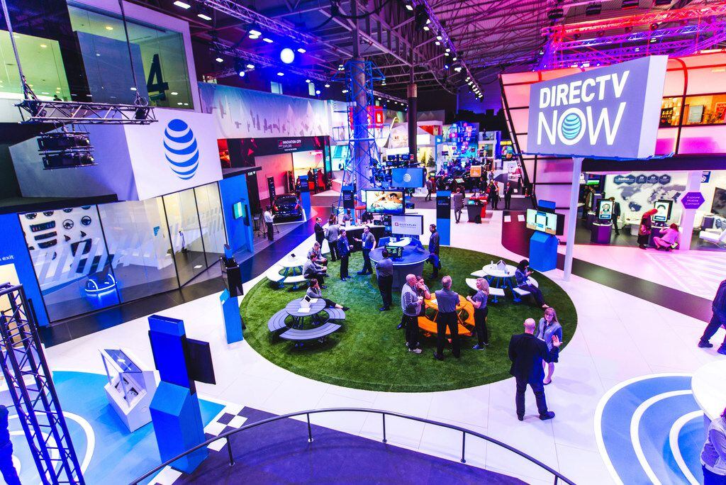 A booth for AT&T and DirecTV Now at the annual Mobile World Congress show. 