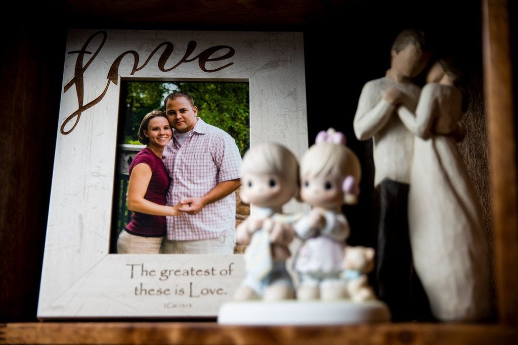 A photograph of Taylor Siler and her husband, Clint Siler, sits on a shelf in their Wylie home.