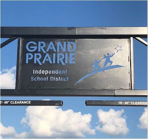 The front gate at Grand Prairie ISD, pictured in a photo from September 2018.