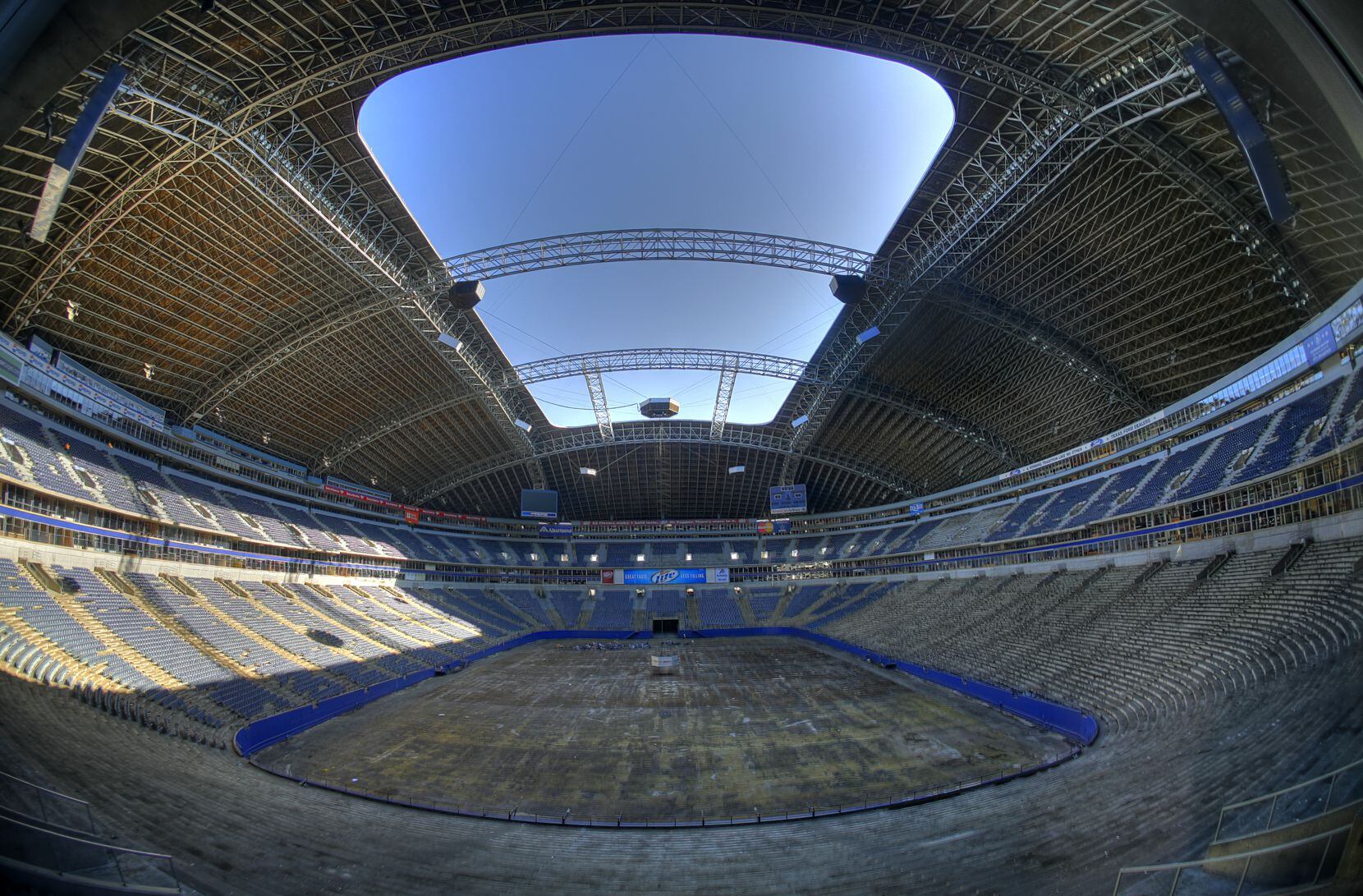 A fisheye lens showed the stripped-down interior of Texas Stadium on March 31, 2009, the...
