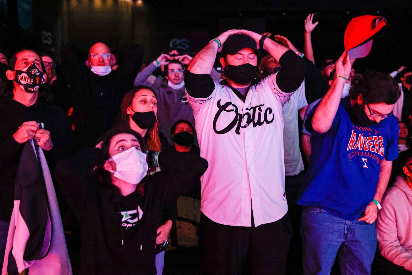 OpTic Texas fans reacts as the team fall before Los Angeles Thieves during a Call of Duty League at Esports Stadium Arlington in Arlington on Saturday, January 22, 2022.