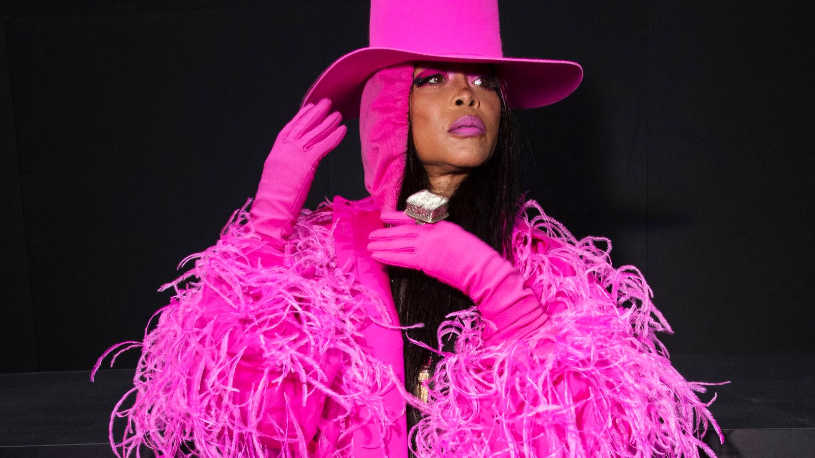 Erykah Badu arrives at the Valentino ready-to-wear Spring/Summer 2023 fashion collection...