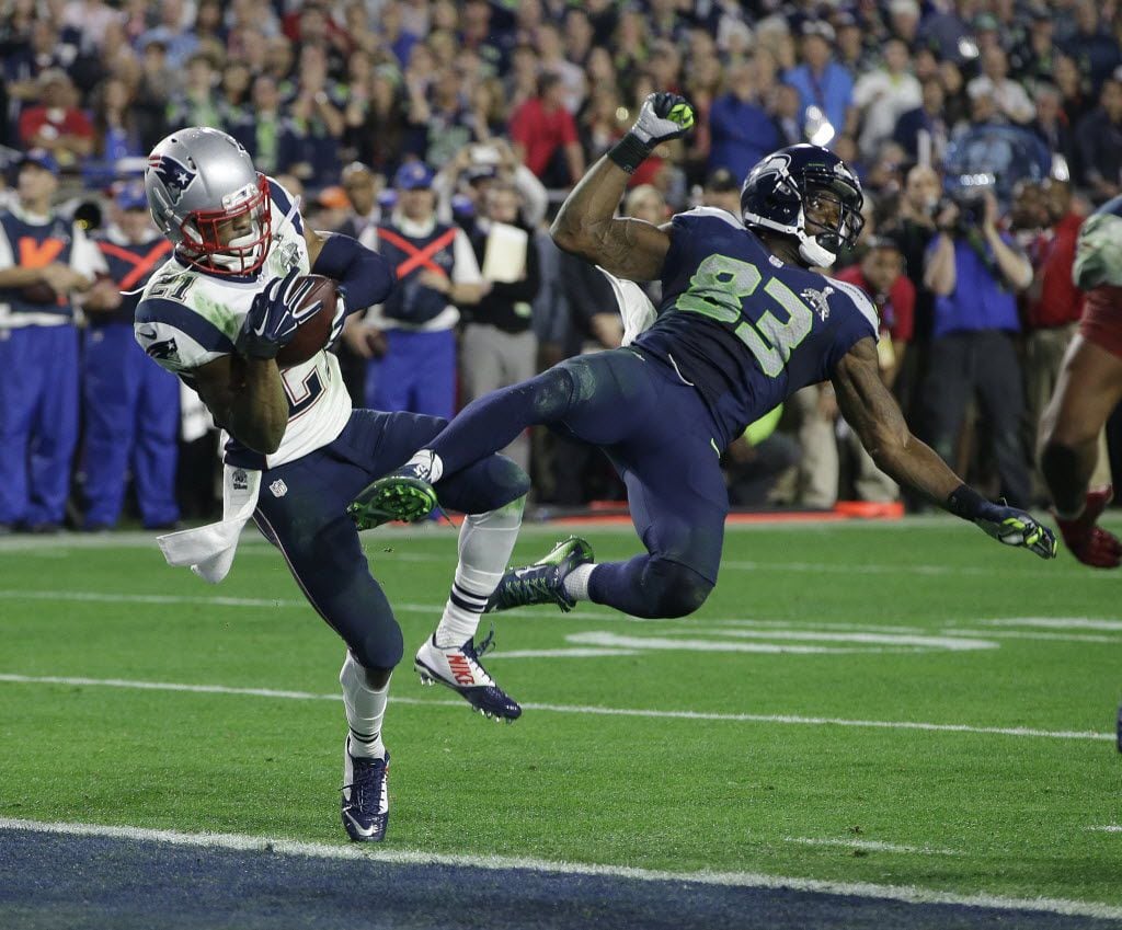 New England Patriots strong safety Malcolm Butler (21) intercepts a pass intended for...