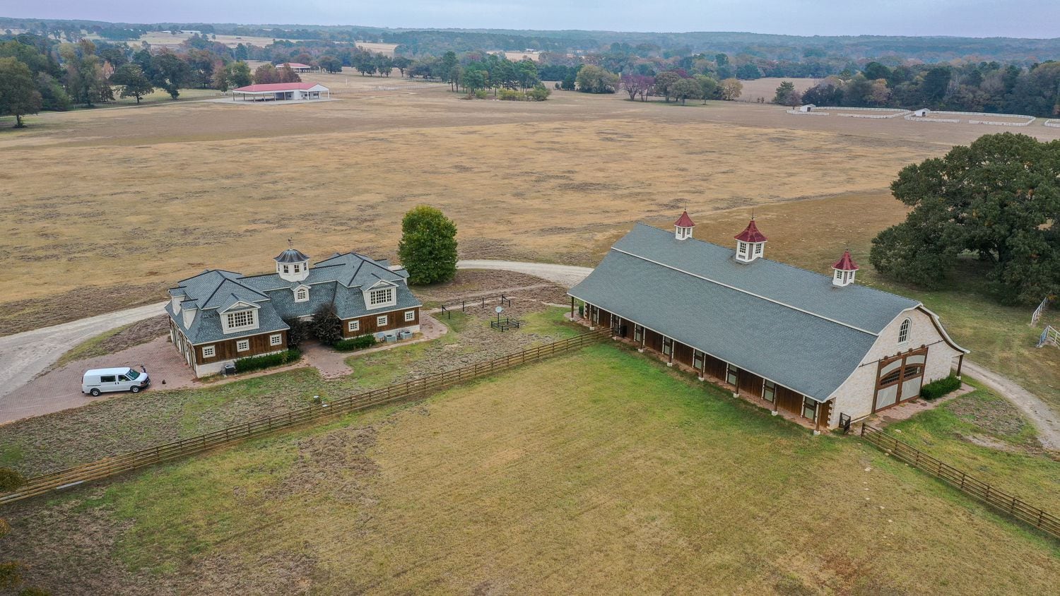 There are several garages and barns on the ranch.