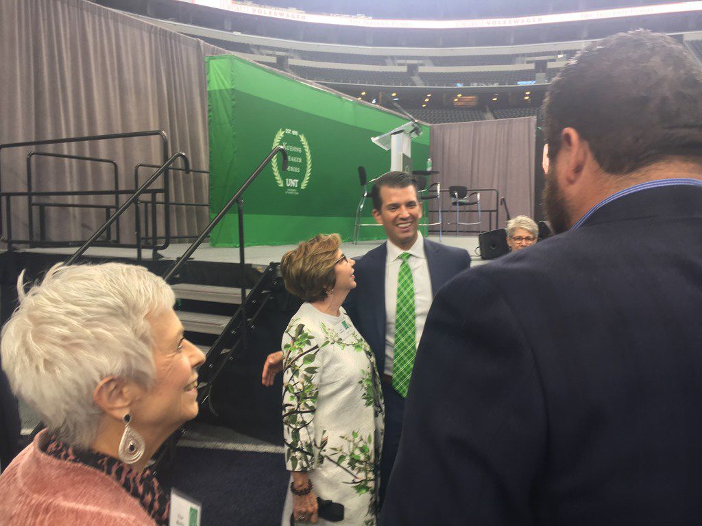 Donald Trump Jr. chats with attendees at Tuesday's Kuehne Speaker Series at AT&T Stadium...
