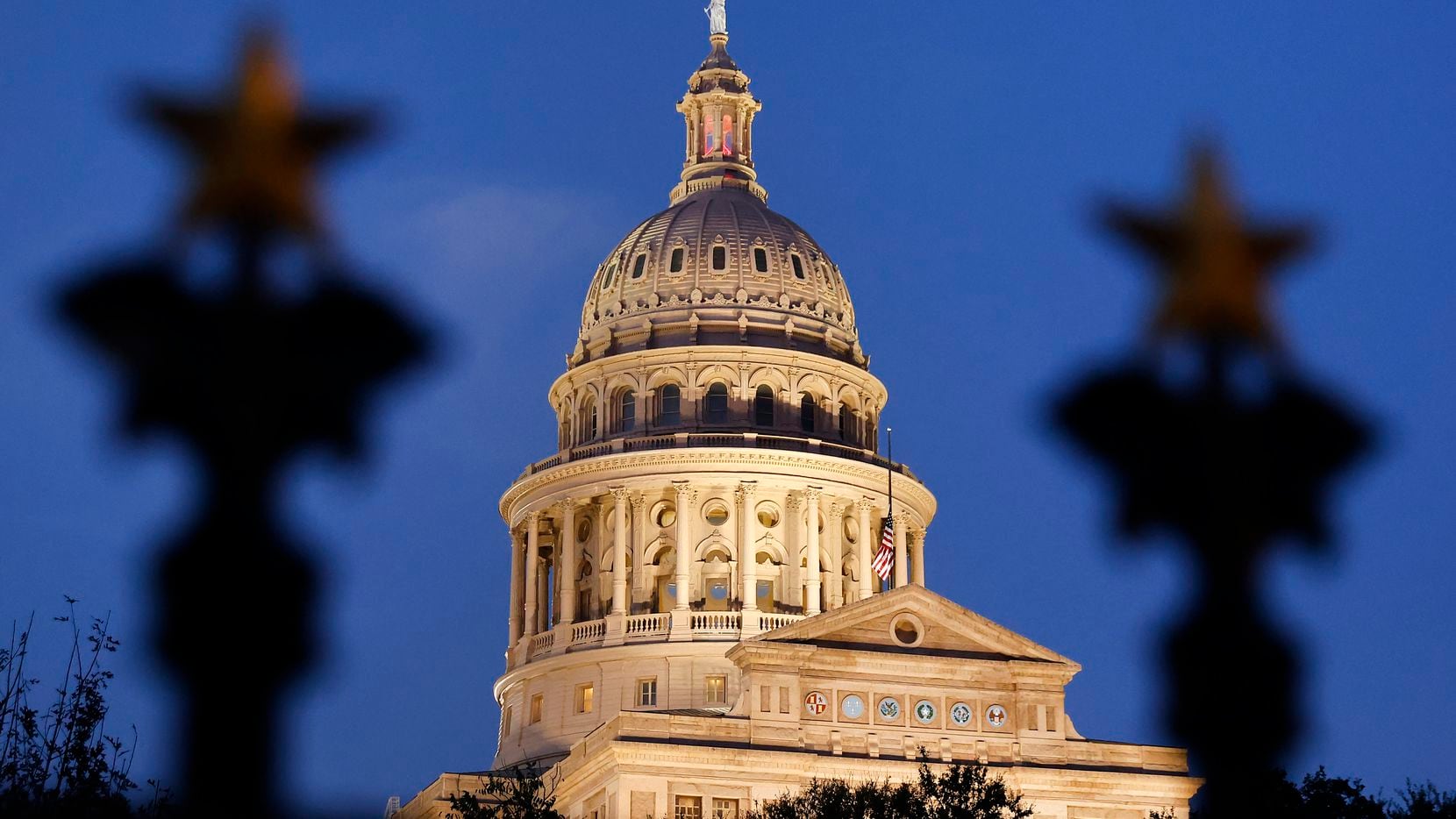 The Texas State Capitol is pictured at dusk in Austin, Texas, Thursday, December 9, 2021.