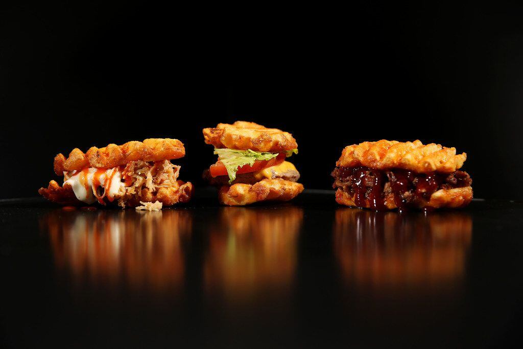 The Slider Trifecta, with waffles fries for buns. 