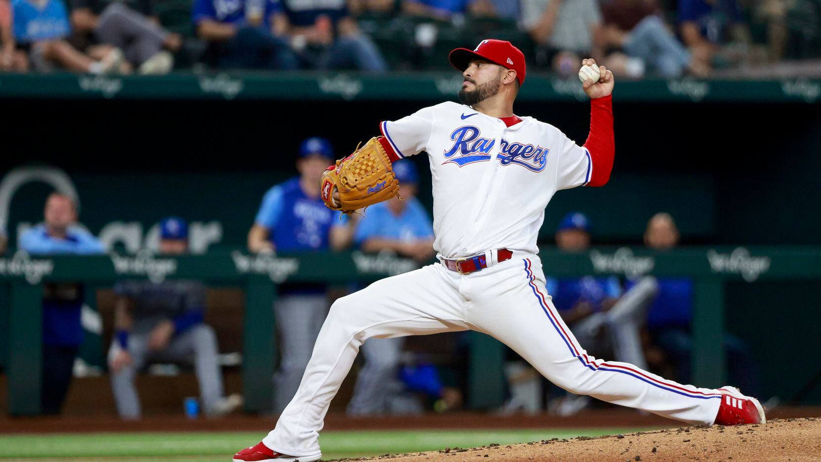 Texas Rangers starting pitcher Martin Perez (54) delivers a pitch during the second inning...
