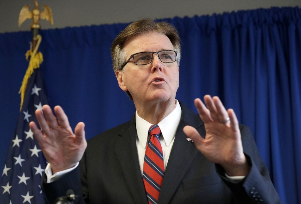 Texas Lt. Gov. Dan Patrick holds a news conference at the Republican Party of Texas...