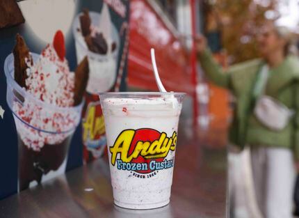 The Santa Brownie is one of the frozen custard options at Andy's Frozen Custard at Klyde...