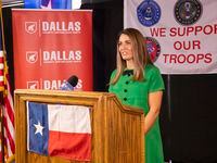 Lauren Davis, candidate for Dallas County Judge, speaks during a press event introducing Dallas County Republican candidates at Dallas County GOP headquarters on Jan. 12.