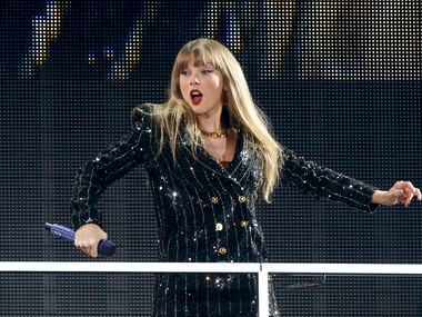 Taylor Swift performs during the "Eras Tour" at AT&T Stadium on Friday, March 31, 2023 in...