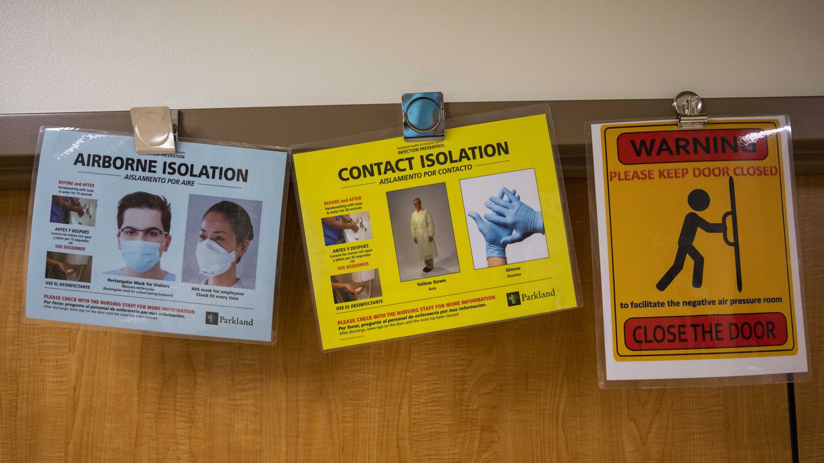 Each patient room in the areas of Parkland Memorial Hospital devoted to COVID-19 cases...