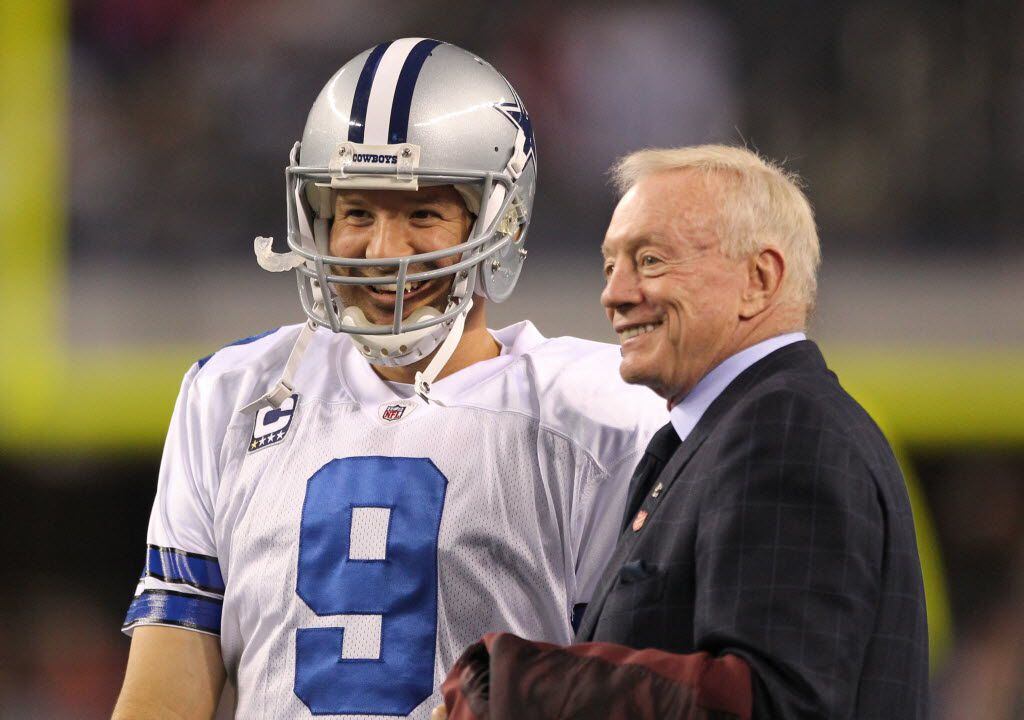 Dec 11, 2011; Dallas, TX, USA; Dallas Cowboys quarterback Tony Romo (9) meets with owner...