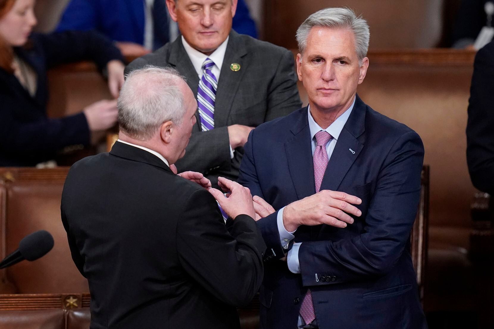 Rep. Kevin McCarthy, R-Calif. (right) talked with Rep. Steve Scalise, R-La., during the 13th...