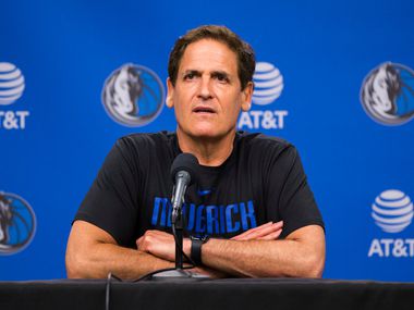Dallas Mavericks owner Mark Cuban speaks to reporters after the Dallas Mavericks beat the Denver Nuggets 113-97 on Wednesday, March 11, 2020 at American Airlines Center in Dallas. During the game, the NBA suspended all games due to the spread of the new coronavirus. (Ashley Landis/The Dallas Morning News)