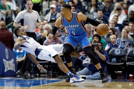 Russell Westbrook y el Thunder visitan a los Mavs el lunes en Dallas. Foto AP
