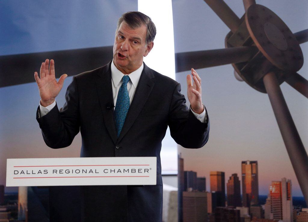 Dallas mayor Mike Rawlings speaks during a press conference about losing the Amazon bid at...