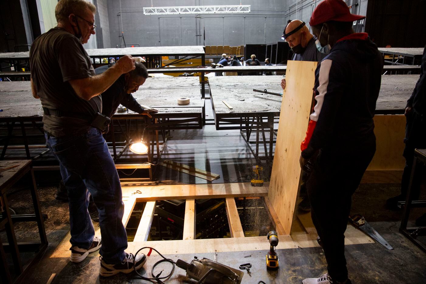 The AT&T Performing Arts Center carpenters create a trap door for Dallas Opera’s Das...