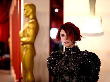 Jessie Buckley arrives at the Oscars on Sunday, March 12, 2023, at the Dolby Theatre in Los...