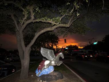 A Pegasus statue at Preston Royal shopping center in Dallas on July 11, 2018.