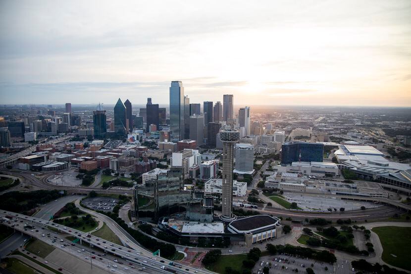 An aerial view of the Dallas skyline on Friday, June 14, 2019. 