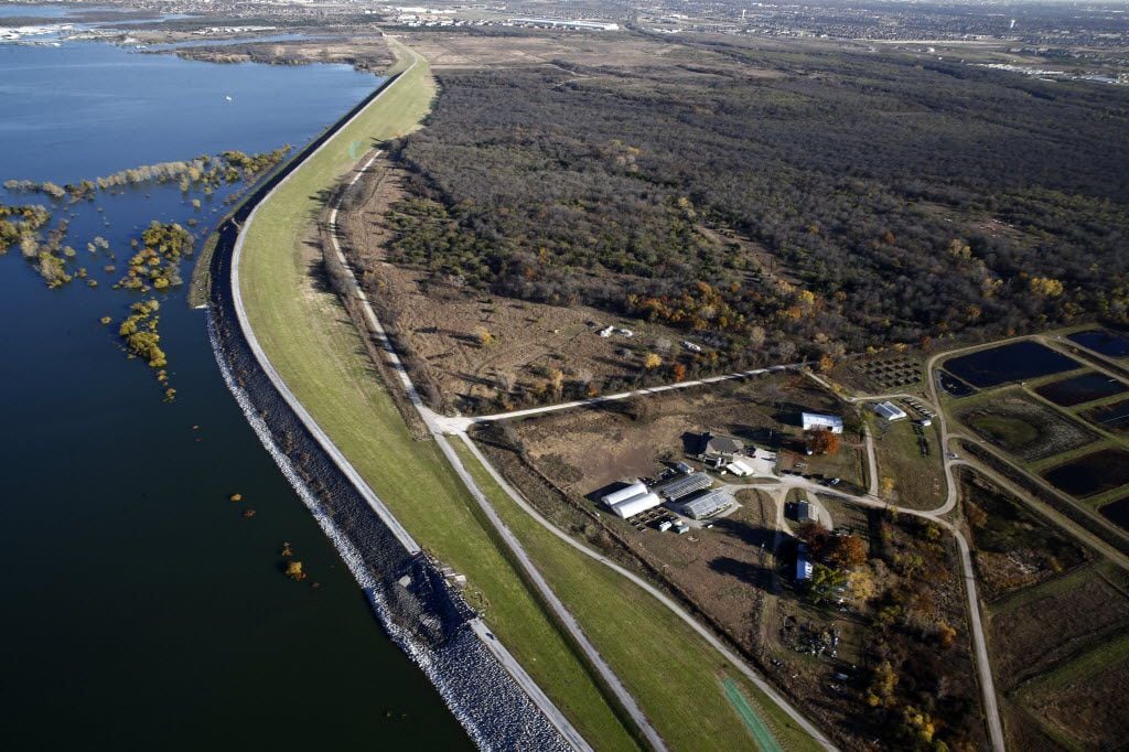 FILE photo shows an aerial view of the Lewisville Lake dam. (Nathan Hunsinger/The Dallas...