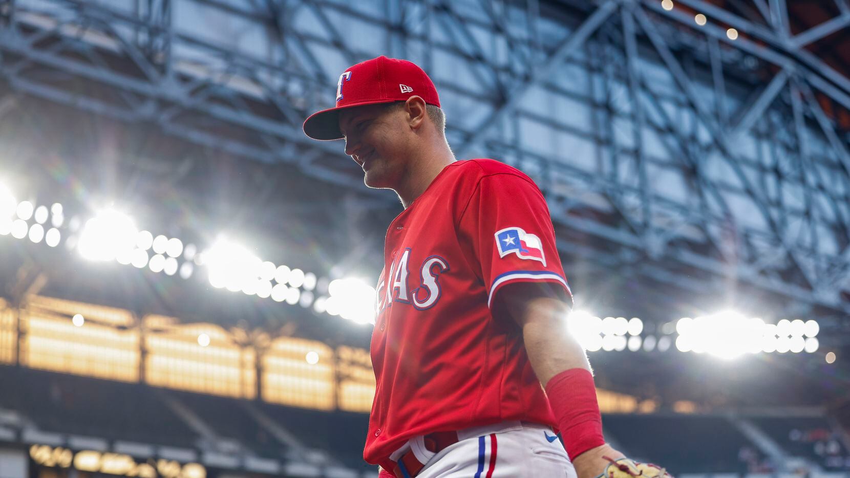 Texas Rangers third baseman Josh Jung (6) heads to dugout before playing against the Toronto...