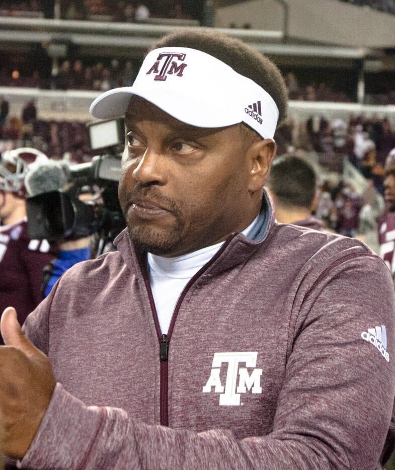 Texas A&M's head coach Kevin Sumlin talks to members of the media after an NCAA college football game against Western Carolina, Saturday, Nov. 14, 2015, in College Station, Texas. Texas A&M defeated Western Carolina 41-17. (AP Photo/Juan DeLeon)