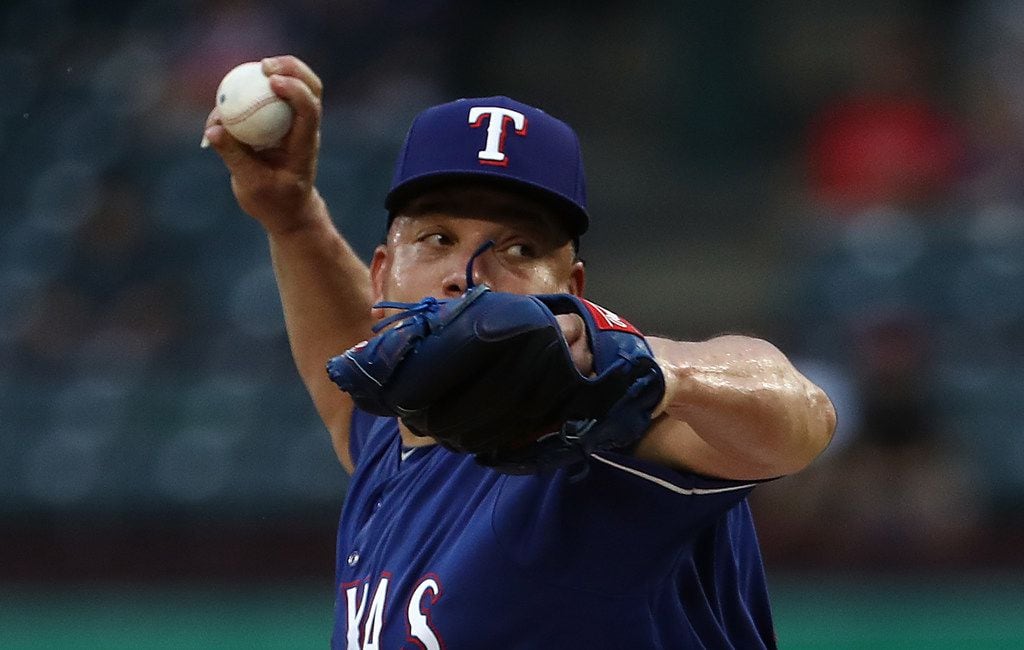 ARLINGTON, TX - SEPTEMBER 05:  Bartolo Colon #40 of the Texas Rangers throws against the Los...