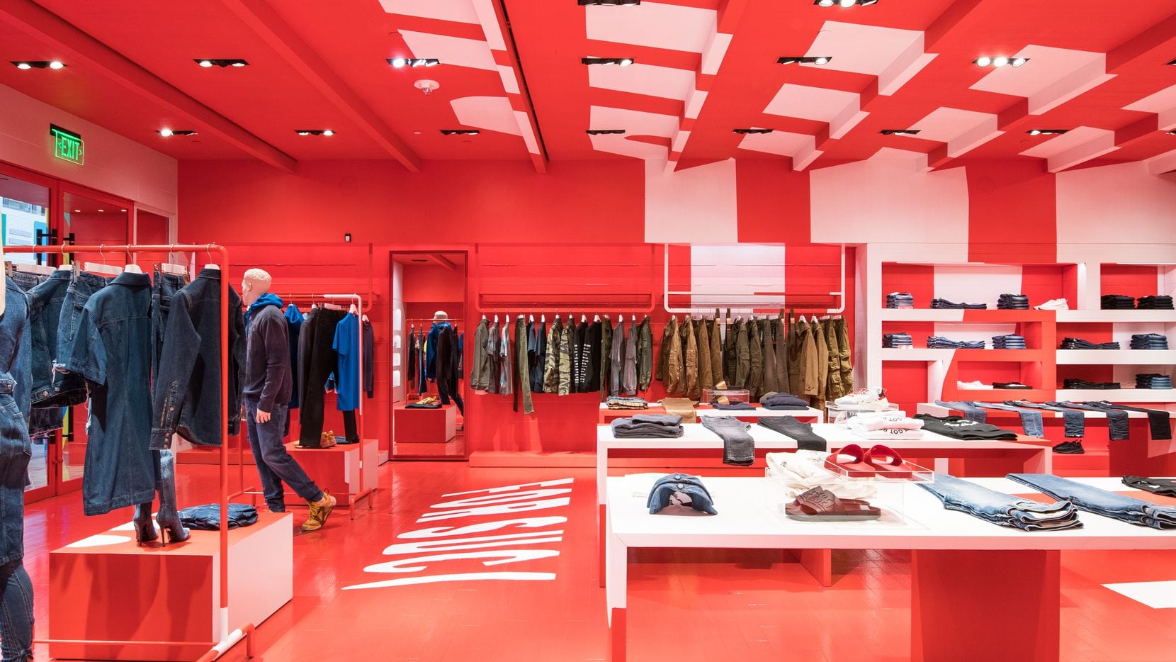 Red and white all over: Premium denim brand Diesel opened a new store at NorthPark Center in...