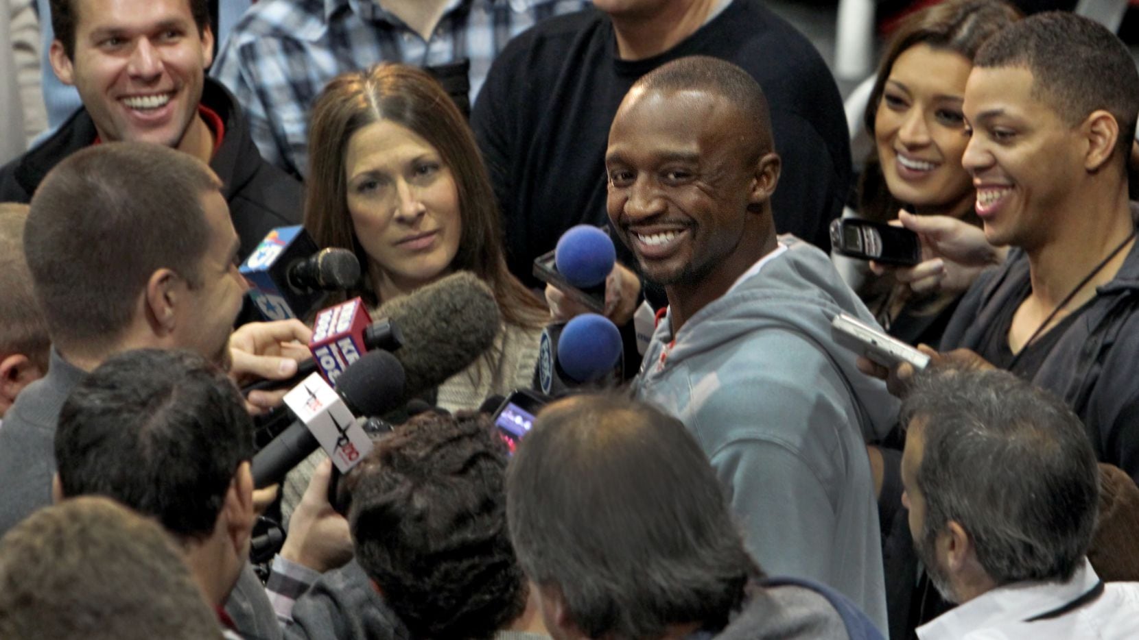 Dallas Mavericks guard Jason "Jet" Terry talks with the media at the Mavericks practice gym...