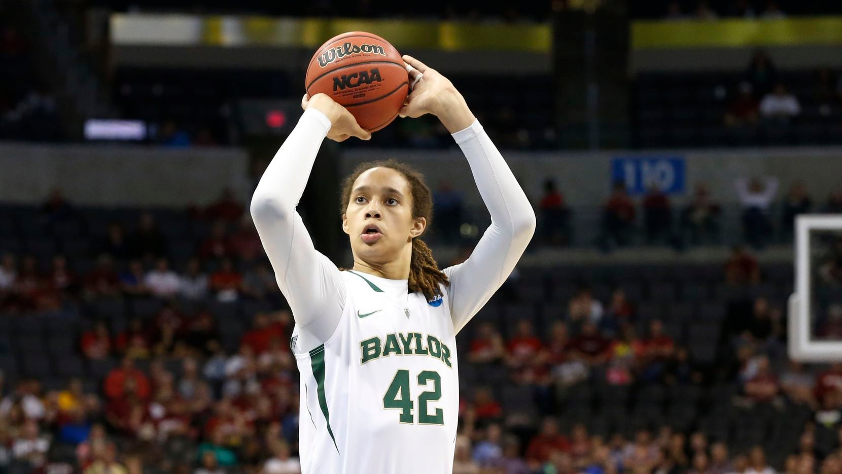 Baylor's Brittney Griner shoots a foul shot against Louisville in the second half of a...