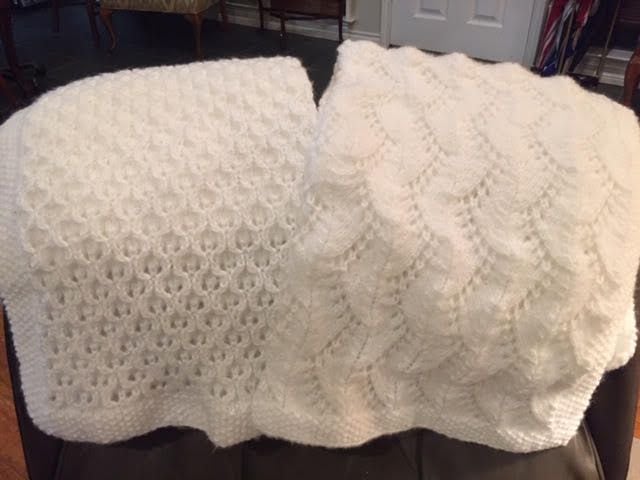 Betsy Weber Hurst always has a blanket going. She's made dozens, including these two.