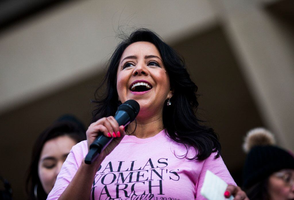 State Representative Victoria Neave speaks at a rally at Dallas City Hall after the Dallas...