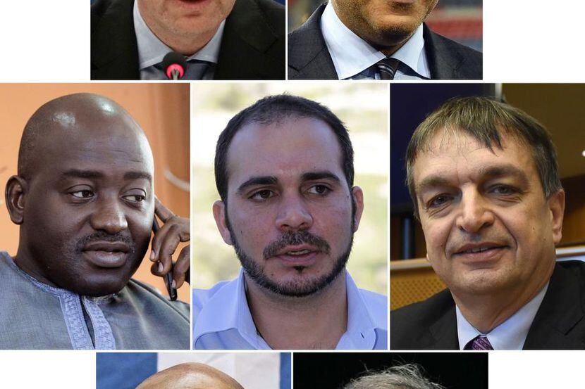 Los siete candidatos a presidir la FIFA (desde arriba, izq.): Gianni Infantino, Shaikh...