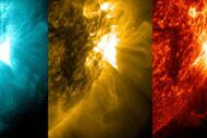 NASA s Solar Dynamics Observatory captured these images of a solar flare, as seen in the...